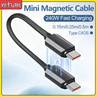 240W Magnetic Storage Phone Fast Charging Cable Type C to Type C Nylon Braided Short Data Cable 0.15