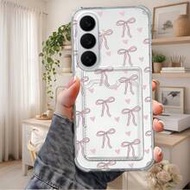 1pc Cute Heart & Bow Pattern Shockproof Air Cushion Transparent Integrated Card Holder Phone Case Co