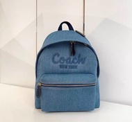 💞現貨  COACH蔻馳 丹寧牛仔 女款 中號 背包 背囊 雙肩包 書包 休閒 運動 通勤 旅遊