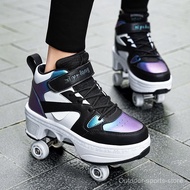 Children's Heelys Shoes Four Wheels One-click Collapse Adult Inline Skates Double Row Roller Skates 
