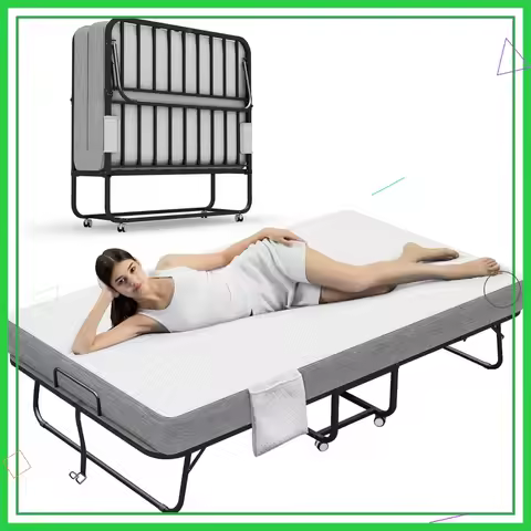 75"x46" Folding Bed with Mattress, Extra Wide Rollaway Guest Bed, 450 lbs Capacity, Easy Assembly
