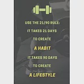 Use the 21/90 rule. It takes 21 days to create a habit. It takes 90 days to create a lifestyle.: Bodybuilding Journal, Physical Fitness Journal, Fitne