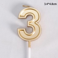 Gold number candle with border 3_Birthday cake decoration accessory