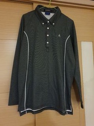 全新 公雞牌 le coq sportif 高爾夫球系列 golf 黑灰條紋 長袖 polo領 上衣