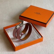 情人節禮物💗全新 半價 🍊Hermes 愛馬仕 女裝 CDC Rivale Double Tour bracelet 手觸 手鈪 皮革 手帶💍 3Q Rose Sakura 櫻花粉T2