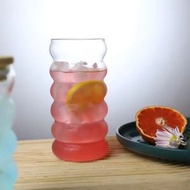 高硼矽玻璃冷飲杯六圈毛毛蟲杯透明玻璃杯螺旋單層杯牛奶咖啡杯 - 單杯+吸管+蓋子玻璃杯