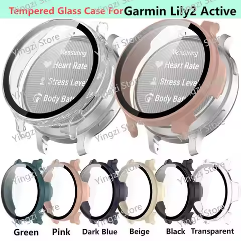 Tempered Glass Case For Garmin Lily 2 Active Smart Watch Screen Protector Full Cover Protective Bump