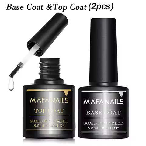 2pcs Clear Gel Top Coat & Base Coat Set No Wipe Long-Lasting Soak Off UV/LED Nail Gel Polish DIY Top
