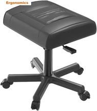 Office Footrests, PU Leather Foot Stool with Wheels, Foot Stand Under Desk, Height Adjustable Rolling Leg Rest, Computer Foot Rest Under Desk at Work, Small Footstool Relax Chair Gaming,Black