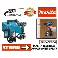 MAKITA DHP487RFJ 18V 13mm (1/2”) Cordless Hammer Driver Drill Brushless c/w 2 no 3.0AH Batteries