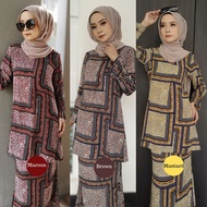 - Maroon/Mustard/Brown Zoe Arissa Baju Kurung Moden Nursing Design Print  Batik