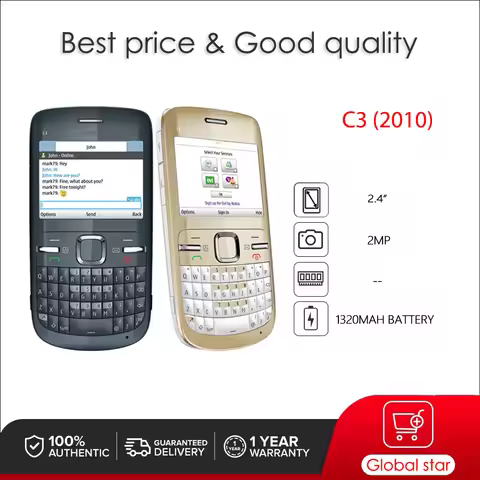 Original C3-00 C3 (2010) Mobile Cell Phone Russian Arabic Hebrew English Keyboard Made in Finland Un