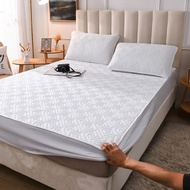 【Ready High Quality 100% Cotton Fabric Mattress Protector Thicken Fitted Bedsheet Single / Queen / King Size Quilted Sheets Mattress Topper