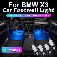 For BMW X3 2010-2017 F25 USB Car Footwell Mood Light 4PCS Motion Sensor Auto On Off 10 Lighting Mode