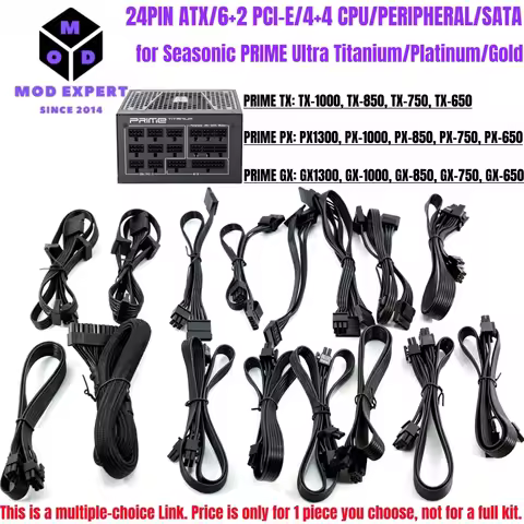 M/B 24Pin, CPU 4+4, PCIe 6+2, Peripheral, SATA Power Cable for Seasonic PRIME Ultra 1300W, 1000W, 85