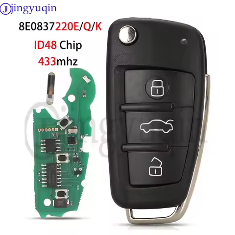jingyuqin 8E0837220E 3 Buttons For Audi A4 231G 2005 Flip Folding Smart Remote Car Key 433mhz ID48 C