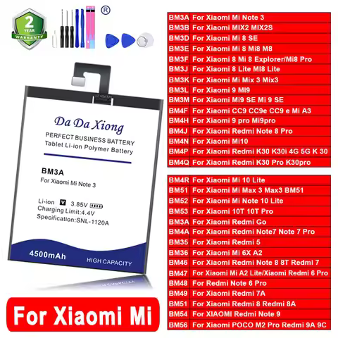 DaDaXiong Battery For Xiaomi Note 7 10 10T Pro Redmi Go 5 Mi 6X A2 2 3 5 6 8 Lite CC9e K30i Max BN46