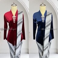 Setelan Kebaya Kartini Encim Bludru / Kebaya + Selendang + Jarik Motif Lereng Sogan Putih