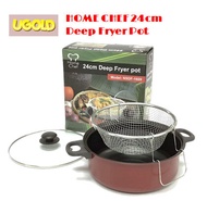 HOME CHEF Non Stick Deep Cook / Fryer Pot 24cm with Deep Fry Basket  | Cook Pot | Periuk Tidak Melekat | Pengoreng | Model NSDF-1609 | UGOLD