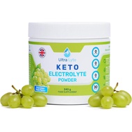 Ultra Lyte Keto Powder 240g – Fresh Green Grape Electrolyte Mix – 0 Carbs, 30 Servings – Potassium, 