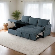 I HOME LESLEY L Shape Sofa Multifunctional Sofa Bed 3 Seater Sofa Set with Hidden Storage Box Fabric