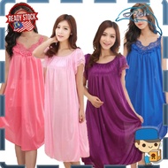 🐬Fish🐬Baju Tidur Wanita Women Plus Size Ice Silk Pajamas Comfortable Nightdress Ais Sutera Selesa 女装冰丝睡衣裙舒服家居服