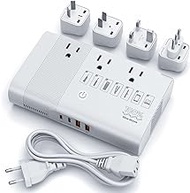 FUNPRO Pure Sine Wave Travel Adapter 100-220V to 110V Voltage Converter, 350 Watts with 2 USB-C, 2 USB-A Ports, 3 AC Sockets, Universal Power Plug Adapter UK, US, AU, EU, IT, India Over 200 Countries