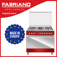 Fabriano Gas Range - F9P41G2-RD 90cm 4 Gas Burners (1 Wok) + 1 Electric Plate + Gas Oven