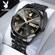 Playboy ผู้ชายนาฬิกาลำลองอย่างเป็นทางการร้านค้าเดิมกันน้ำควอตซ์ส่องสว่างปฏิทินนาฬิกาสายสแตนเลสสำหรับบุรุษ 2024