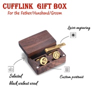 custom Cufflink & Tie Clip Gift Set with Engravable Wood Box - Wedding, Father's Day Gift for Groom,