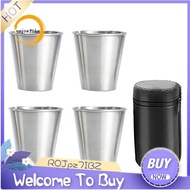 Stainless Steel Shot Cups, Set of 4 Cups, Metal Shot Glasses, Stackable, Hip Flask Small with Leathe