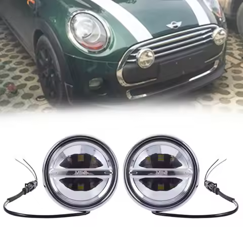 For BMW MINI Cooper LED Rally Driving Lights w/ Halo Style Daytime Running Lamps R55 R56 R57 R58 R60