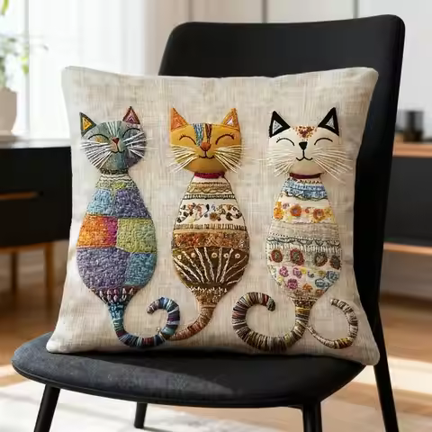 Cute Cat-Patterned 2D Flat-Printed Pillowcase for Comfort and Style Sofa Cushion Cover, Home Decorat
