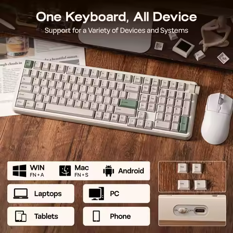 EPOMAKER RT100 PRO 100% Full Sized ANSI US Layout Tri-mode Wireless Retro Mechanical Gaming Keyboard