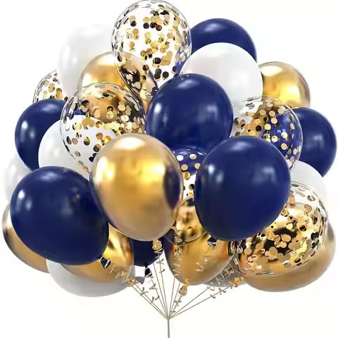30pcs, Navy Blue White Golden Confetti Latex Balloons, Wedding Decor, Birthday Party Decor, Annivers