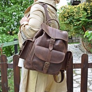 女式仿舊全粒面皮革背包 - 男士，大學生背包最小