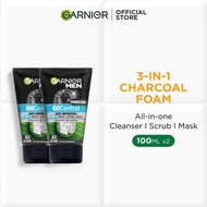 [ 3-IN-1 CHARCOAL FOAM ] Garnier Men Oil Control 3-in-1 Charcoal Foam (100mlx2)​