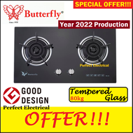 [ORIGINAL Tempered Glass] Butterfly BG-2K built in gas cooker Glass Hob Stove 2 burner - cast iron STRONG BURNER