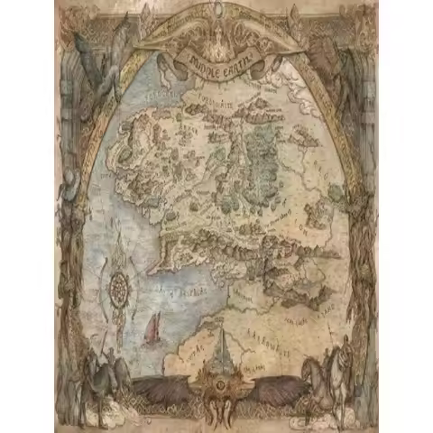Jigsaw Puzzle 500/1000/1200/2000PCS Vintage Middle Earth Map Fantasy Art Brain Teaser Puzzle Calming