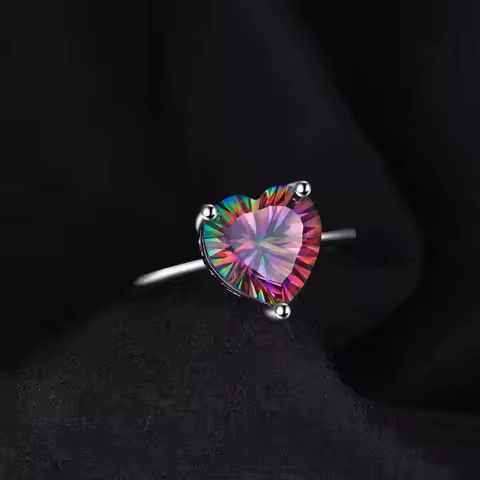 JewelryPalace Heart Natural Rainbow Mystic Quartz Solitaire 925 Sterling Silver Rings Women Fashion