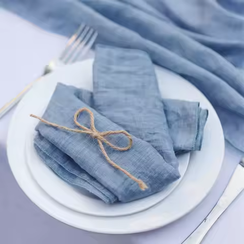 20PCS 46x46cm Gauze Cotton Blue Napkin Balinese Yarn Tea Towel Wedding Party Christmas Dining Table 