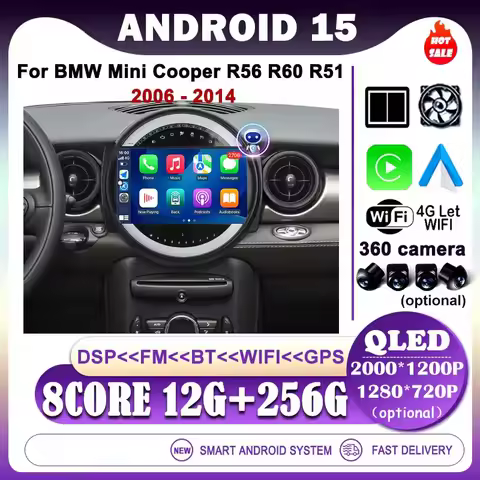 8 Core 4G for BMW Mini Cooper R56 R60 R51 2006 - 2014 Android 15 Car Video Multimedia Player Carplay