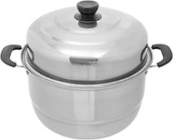 Hemoton Vegetables Steamer 2 Tier Stainless Steel Steamer Pan Multi- Layer Boiler with Handles Steaming Pot Soup Pot Cooking Pot Vegetable Steamer with Lid 26cm Vegetable Steamers