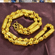 916gold thick 916gold quality men's dragon and phoenix cylinder necklace in stock