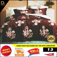 CADAR HAIFA SAIZ QUEEN SET 7IN1 WITH COMFORTER 100% FINE FABRIC READY STOCK CADAR TILAM QUEEN