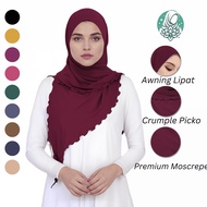 Tudung bawal lazy Layla Ruffle/ Bawal instant/ Bawal malas/ Instant travel moscrepe bid