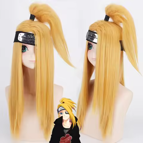 Akactuki Cosplay wigs Deidara Golden Synthetic Hair With Headwear + Wig Cap