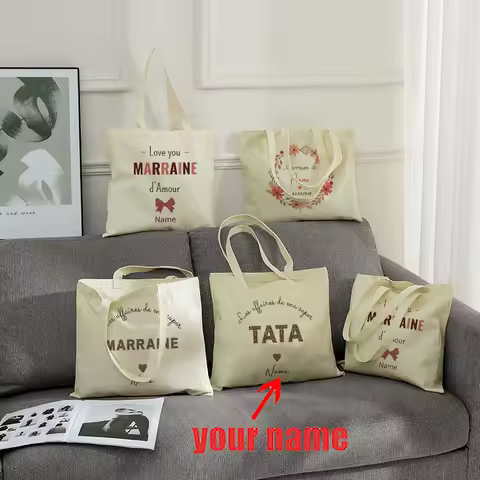Personalized with Name Floral Boho Leopard Mamie Heart Patterns Canvas Shopping Bag Travel Pouch for