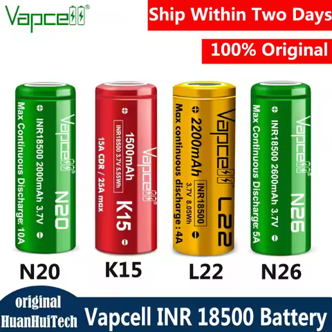 Original Vapcell N20 2000mAh 10A K15 1500mAh 15A L22 2200mah 4A N26 2600mah 5A INR 18500 3.7V Batter