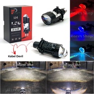 ZE 5 Lite Original Blue Lens H4 Projector Headlight with DEVIL Eyes and Motorcycle Cooling Fan